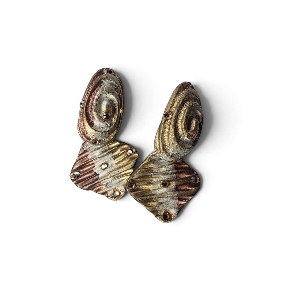 Jeff Lieb Vintage Brutalist Modernist Clip On Earrings Swirl Textured statement